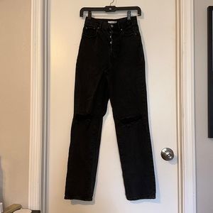 Black ripped high rise dad jean